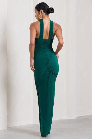 Paprika Bottle Green Ruched Halter-Neck Bandeau Maxi Dress
